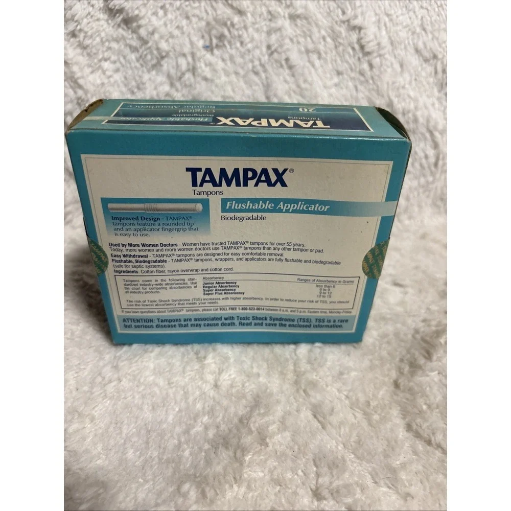 VINTAGE 90's TAMPAX 20 Original Regular TAMPONS BOX FlushableApplicator 1992 New